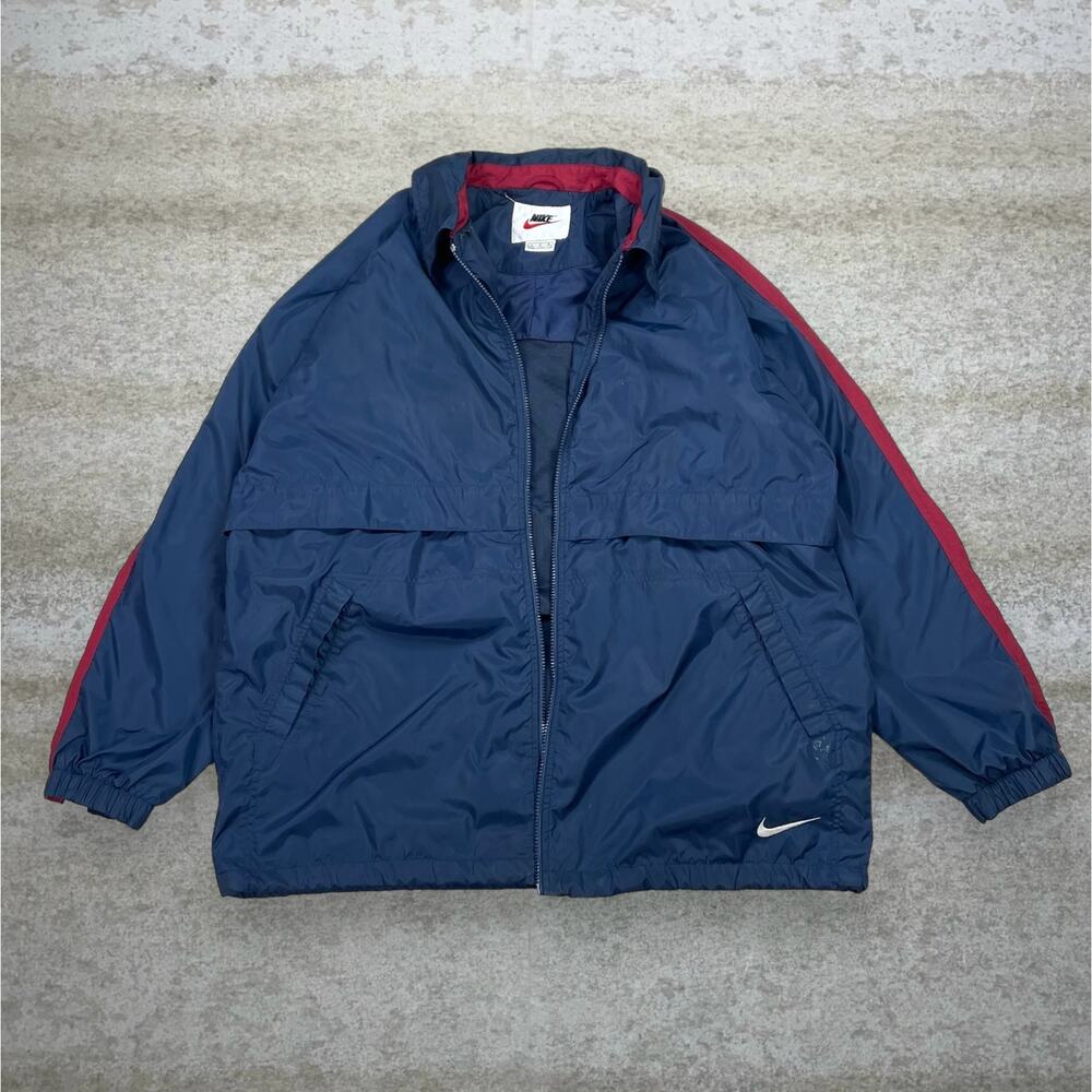 Vintage 90s Nike Windbreaker Jacket Mens L Navy Blue Red White Nylon
